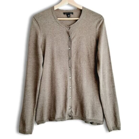 BANANA REPUBLIC Cardigan Button Down Silk Cotton Blend Green Grey Sz M Flawed - Picture 1 of 13